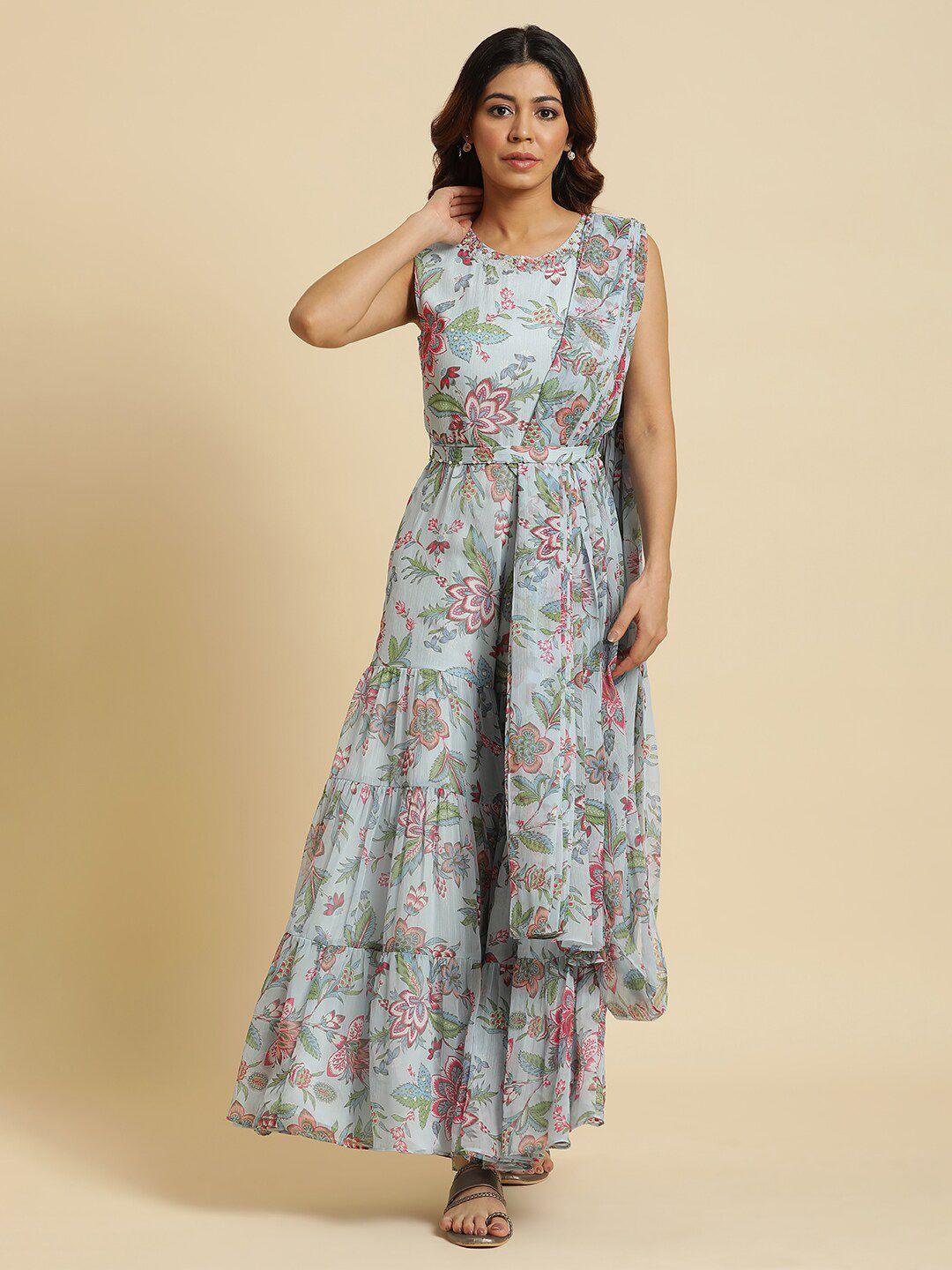 w floral printed waist tie-ups culotte jumpsuit