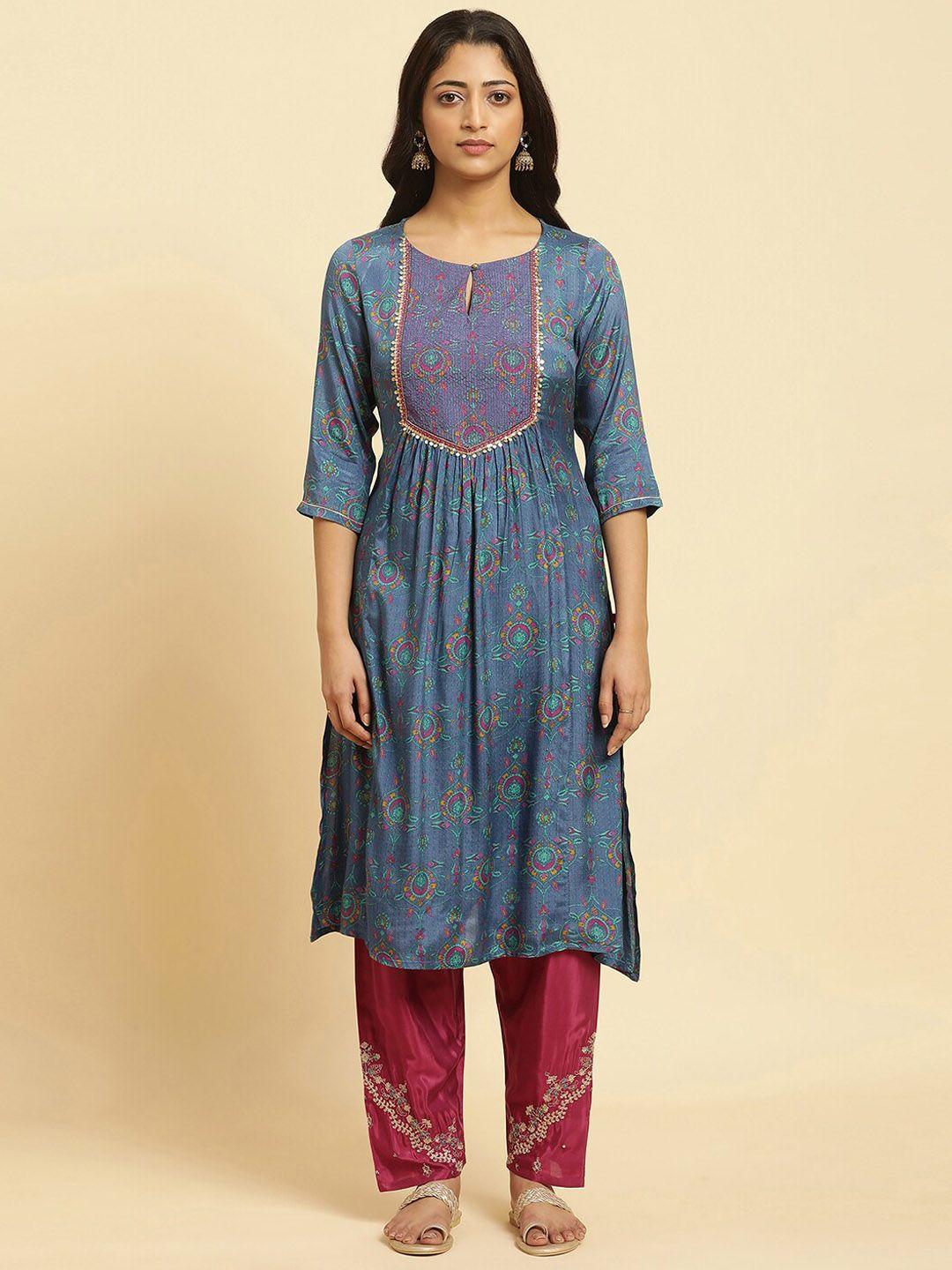 w floral woven design sequinned pleated kurta