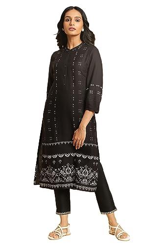 w for woman black geometric printed kurta_23auw19924-119882_s