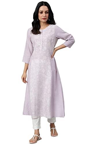 w for woman blue floral printed half placket kurta