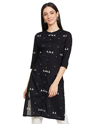 w for woman cotton black printed mandarin collar straight kurta_20auw14651-116391_s