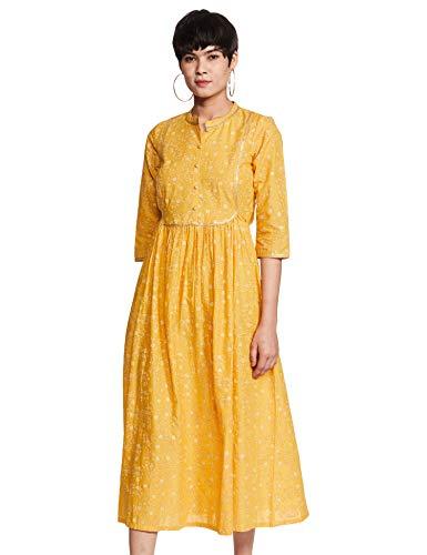 w for woman cotton pleated dress (20fea11397-501473_yellow_x-small)