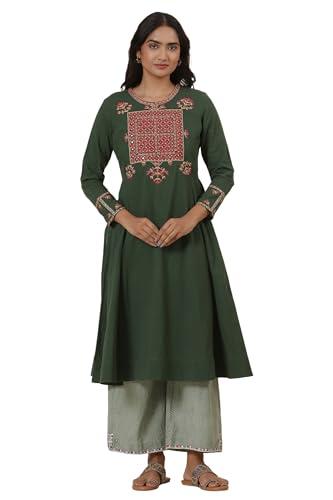 w for woman folksong green festive solid cotton flared kurta_24maf11861-920935_s