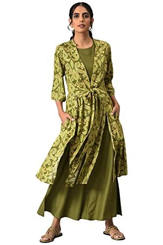 w for woman green ikkat printed jacket with solid green top and flared pants co-ord set_22auws19136-121177_2xl