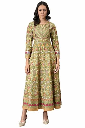 w for woman olive green flared anarkali printed kurta_22auw14305-119910_xl