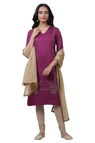 w for woman pink festive geometric print viscose straight kurta set with churidar & dupatta_22auws18295-119295_xs