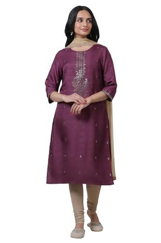 w for woman purple festive geometric print karnatka silk straight kurta set with churidar & dupatta_22auws18296-119294_xl