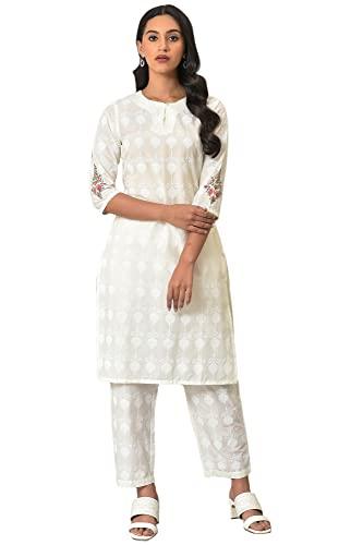 w for woman white embroidered kurta and pants co-ord sets