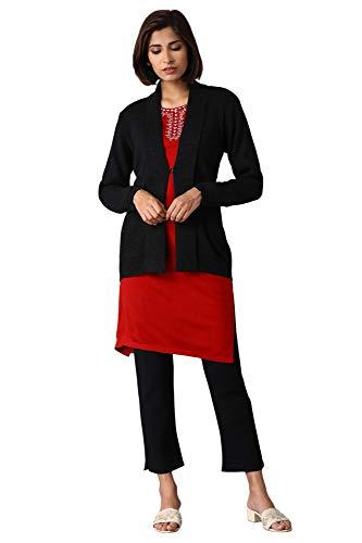 w for woman women's acrylic dark grey short cardigan (20now40059-212131_anthracite melange_wl)