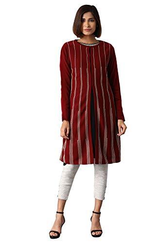 w for woman women's acrylic round neck garnet red flared cardigan (20now40063-214256 ws)