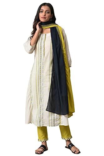 w for woman women's cotton kurta, parallel pant & dupatta (23fews18711-120115_ecru_6)