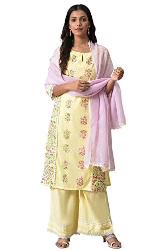 w for woman women's cotton kurta, parallel pant & dupatta (23fews18931-120461_lemonade yellow_6)