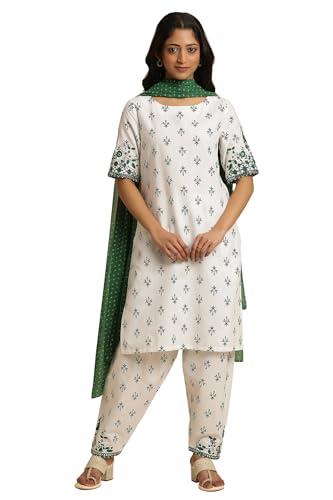 w for woman women's cotton kurta, salwar & dupatta (24fews10612-123031_ecru