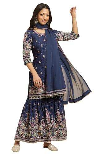 w for woman women's cotton kurta, sharara & dupatta (23auws19881-121865_twilight blue