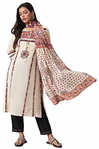 w for woman women's cotton kurta, slim pant & dupatta (23fews18177-118727_ecru