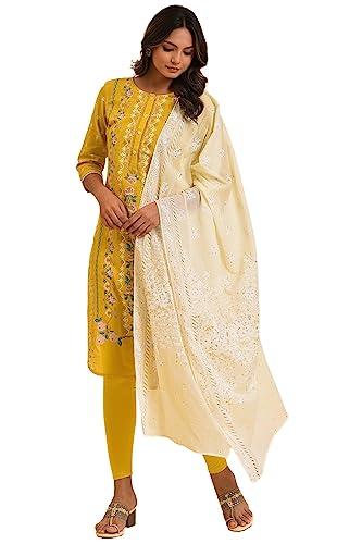 w for woman women's cotton kurta, tight & dupatta (23fews18648-120055_tuscany yellow