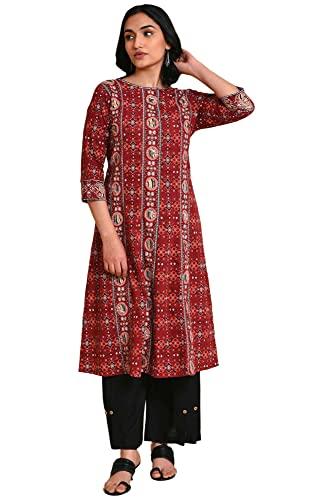 w for woman women's cotton kurta & parallel pant (23fews18172-119253_maroon_3xl)