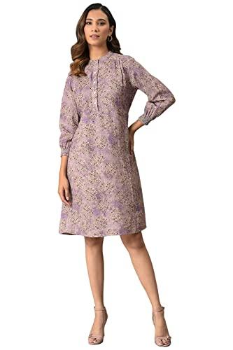 w for woman women's cotton lilac floral printed western dress knee-length 22now18472-119656