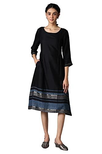 w for woman women's cotton striped regular kurta (22few17288-311965_jet black_xl)