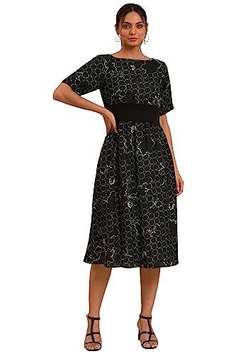 w for woman women's polyester black geometric print western dress calf length (23few18394-810296 14)