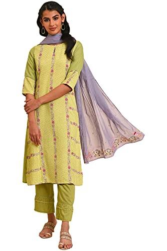 w for woman women's polyester kurta, straight pant & dupatta (23fews18435-119550_green_2xl)