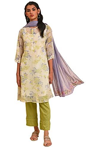 w for woman women's polyester kurta, straight pant & dupatta (23fews18437-119554_ecru_12)