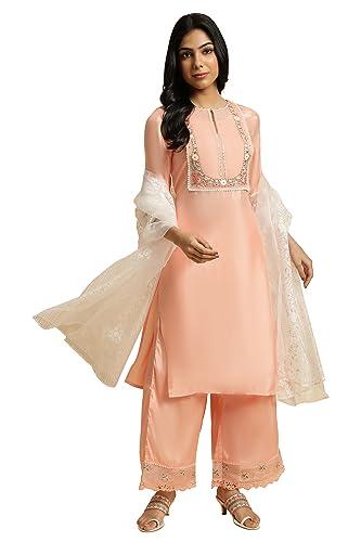 w for woman women's rayon kurta, parallel pant & dupatta (23fews18646-218837_peach_16)