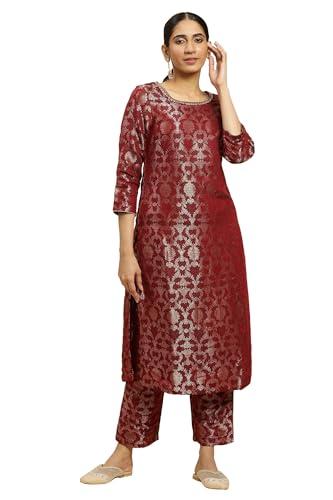 w for woman women's rayon kurta & straight pant (23auws19807-313376_maroon_3xl)