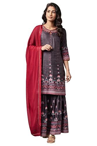 w for woman women's viscose kurta, sharara & dupatta (22fesp10742-117823_dark grey_m)