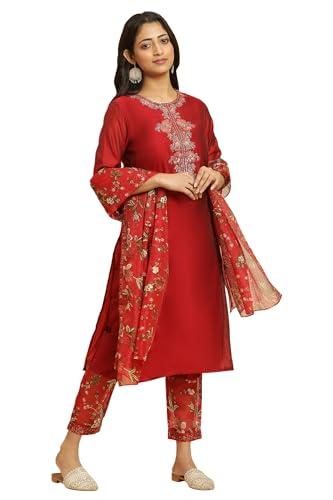 w for woman women's viscose kurta, slim pant & dupatta (23auws10288-221171_red