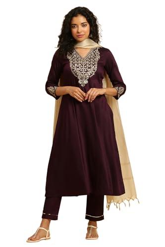 w for woman women's viscose kurta, slim pant & dupatta (23auws10451-221088_purple_18)