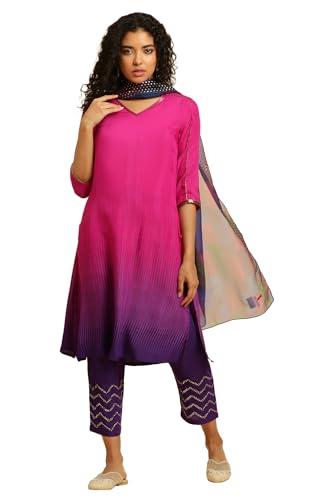 w for woman women's viscose kurta, straight pant & dupatta (23auws19959-122259_magenta