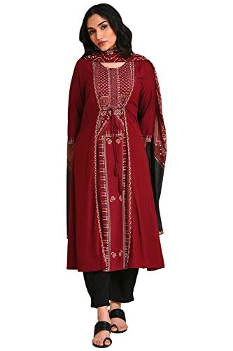 w for woman women's viscose kurta, straight pant & dupatta (23fews18164-118738_red_8)