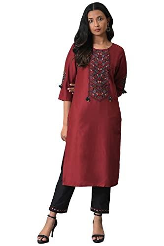 w for woman women's viscose kurta & slim pant (23fews18179-217867_maroon_14)