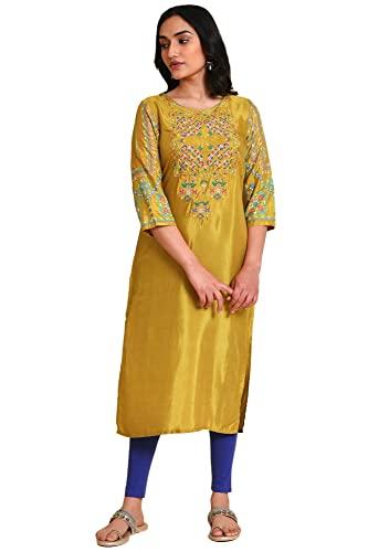 w for woman women's viscose kurta & tight (23fews19068-120345_mustard_8)