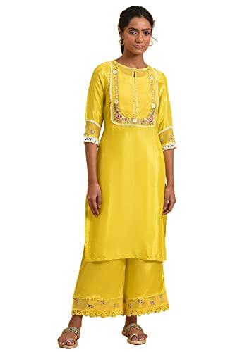 w for woman women's viscose regular kurta (23few18646g-218621_tuscany yellow