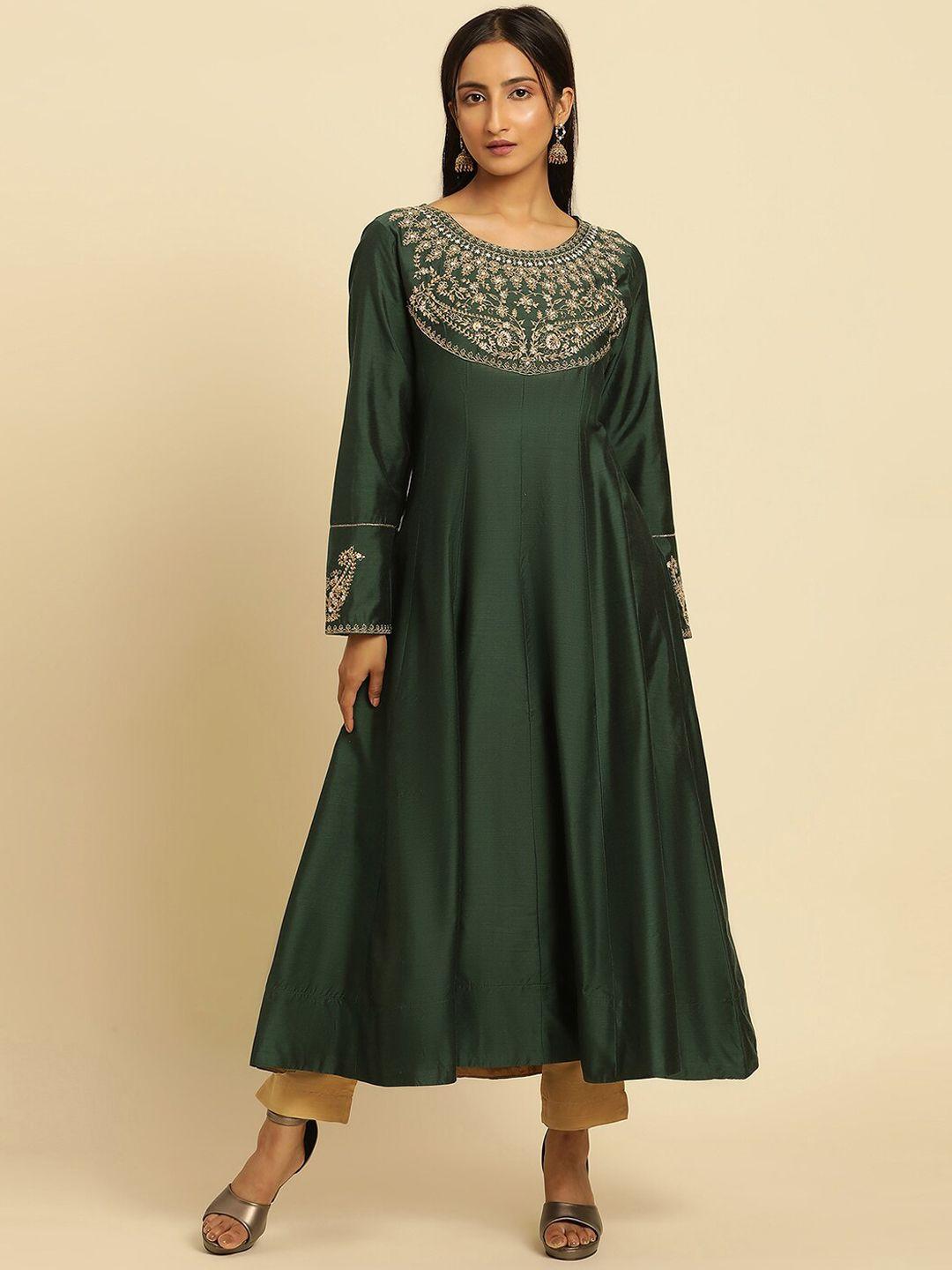 w geometric embroidered yoke design regular sleeves thread work anarkali kurta