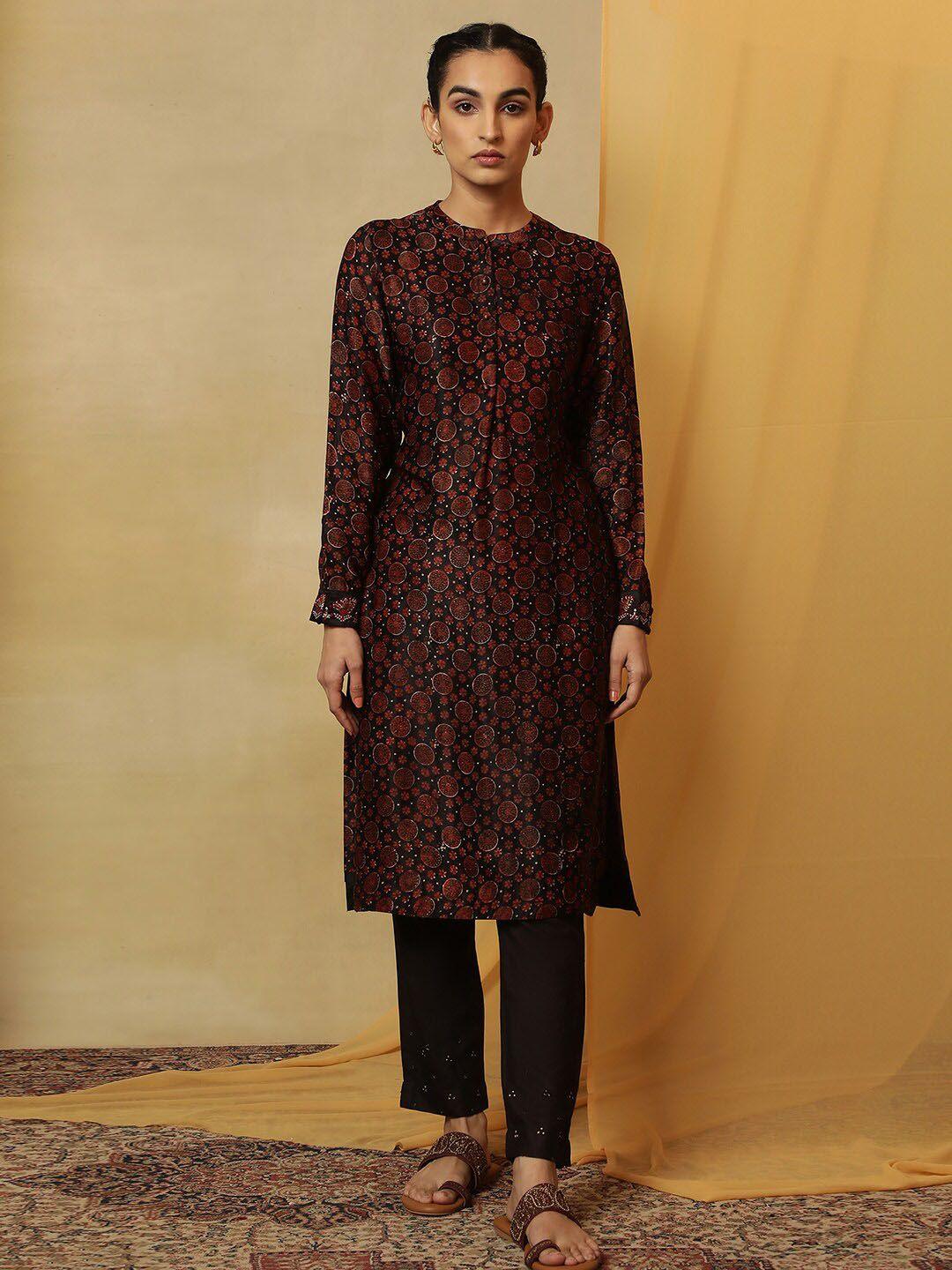 w geometric printed mandarin collar straight kurta