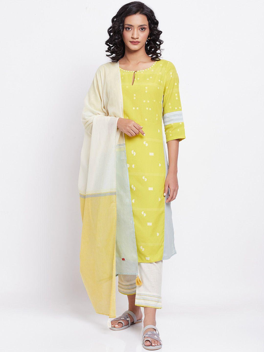 w geometric printed regular kurta with trousers & dupatta