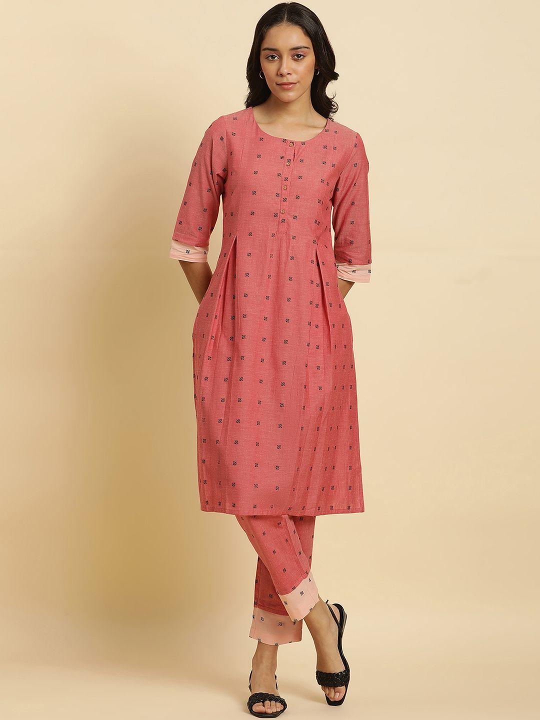 w geometric woven design pleated a-line kurta with trousers