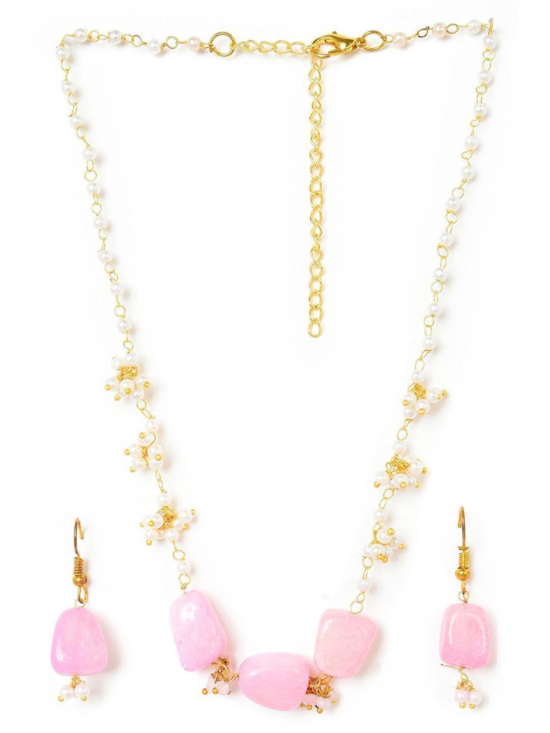 w gold-toned & pink beaded jewellery set