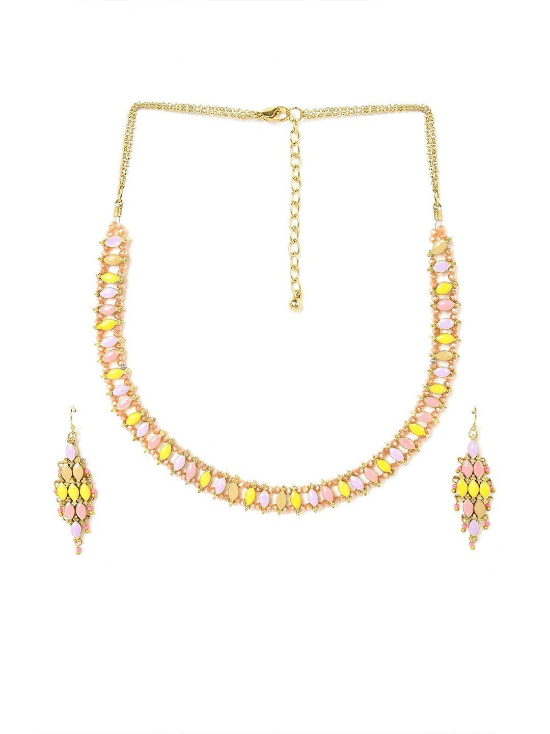 w gold-toned & pink stone-studded jewellery set