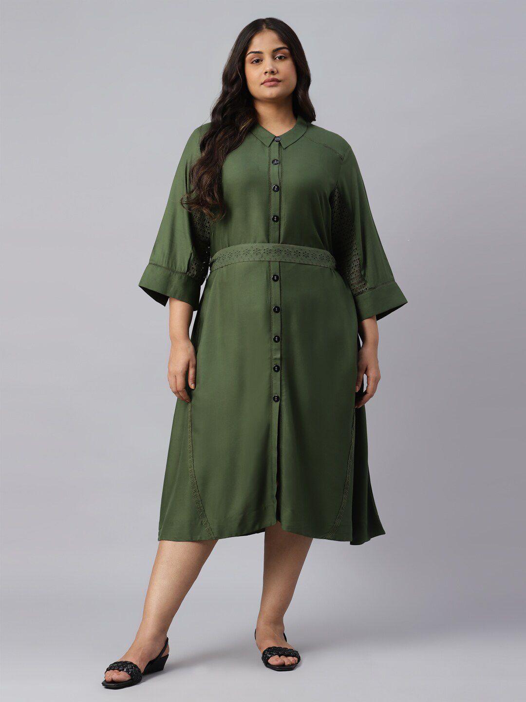 w green chiffon shirt midi dress