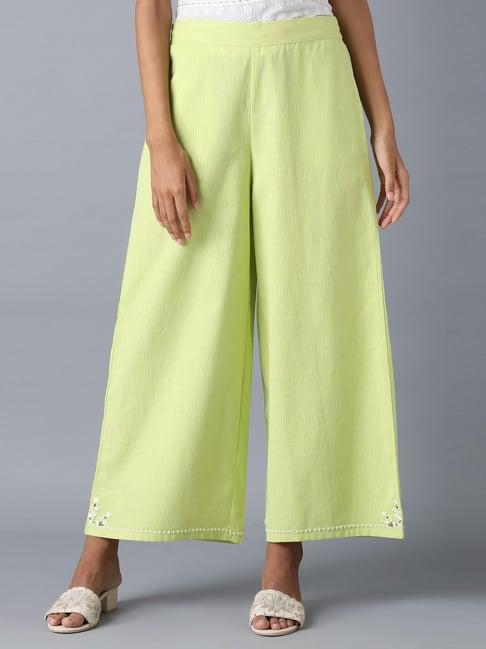 w green cotton embroidered palazzos