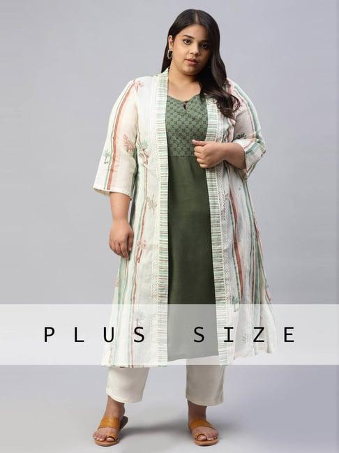 w green cotton straight kurta with jacket