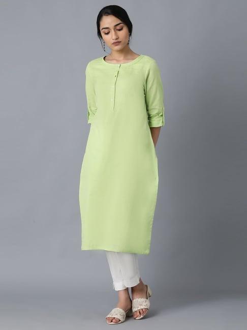 w green cotton straight kurta