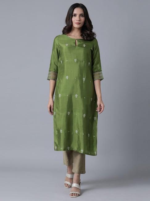 w green embroidered straight kurta