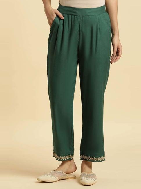 w green embroidered straight pants