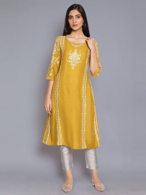 w green floral kurta with side pleats