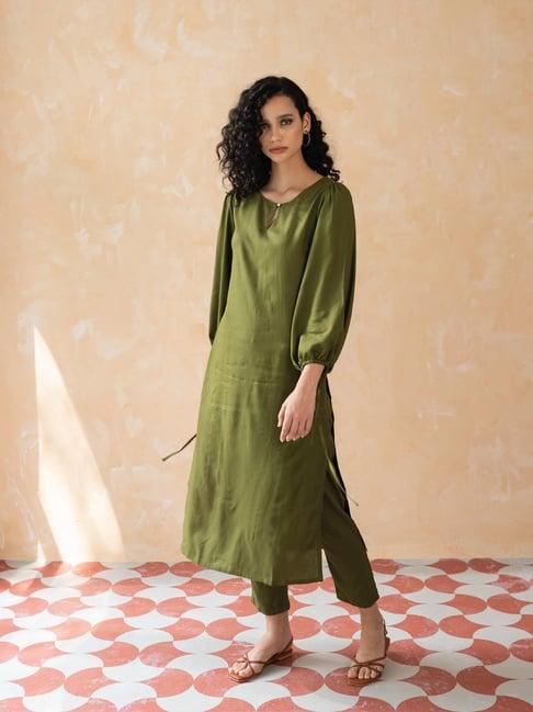 w green kurta pant set